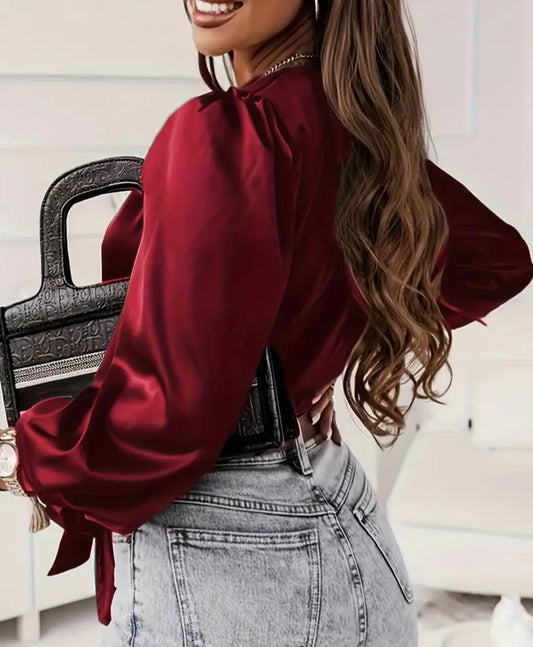Silk V-Neck Draped Top