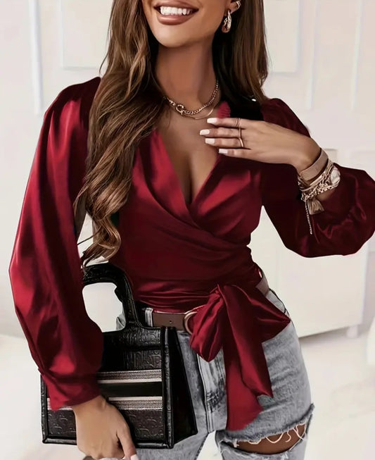 Silk V-Neck Draped Top